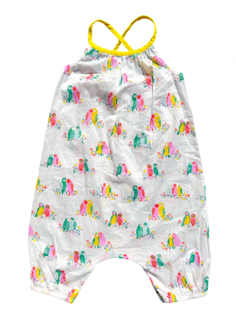 Mini Baby Boden Bird Parrot Cross Back Romper EUC Size 2-3Y Light Outfit Girls